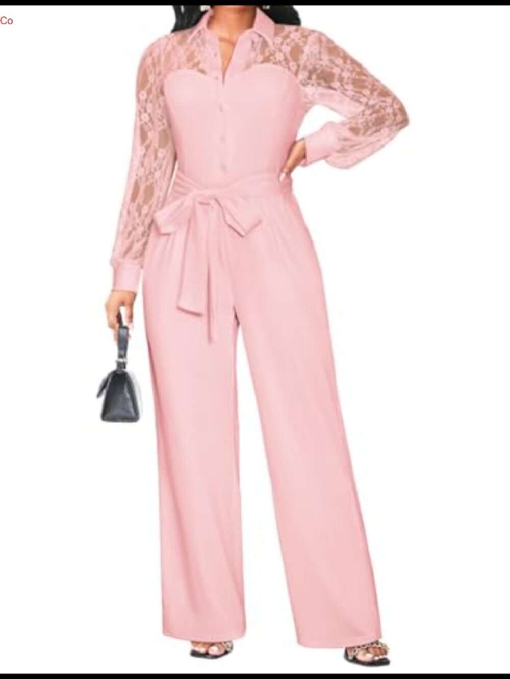 Women's Lace Panel Wide Leg Jumpsuit Puff Sleeve Dressy Romper